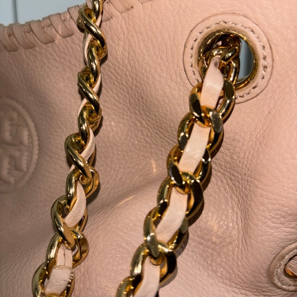 Tory Burch pale pink blush slouchy Marion pebbled leather large tote bag handbag - Picture 5 of 16